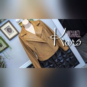 Michael Kors Caramel Pu Leather Moto Jacket SM